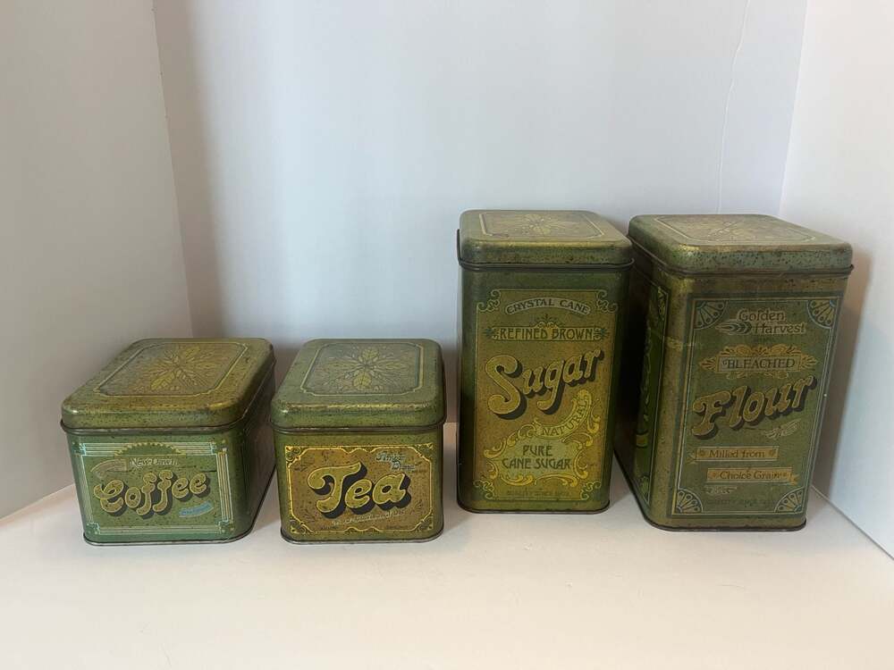 Vintage Cheinco Green Kitchen Canister Set (Coffee, Tea, Sugar, Flour)